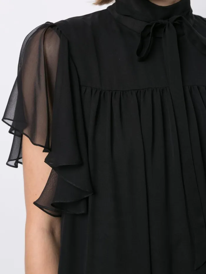 Adam Lippes Tops Flounce Sleeve Top In Silk Chiffon Black 8211 Women