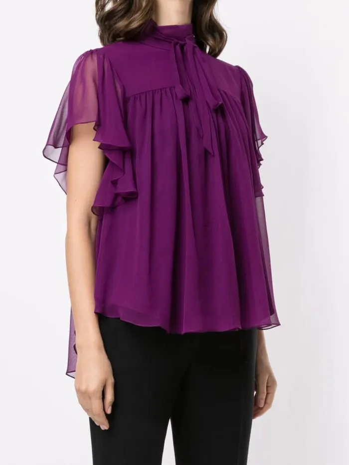 Adam Lippes Tops Flounce Sleeve Top In Silk Chiffon Violet 8211 Women