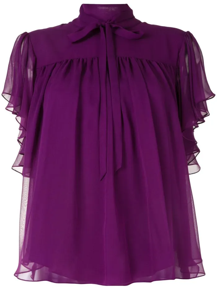 Adam Lippes Tops Flounce Sleeve Top In Silk Chiffon Violet 8211 Women