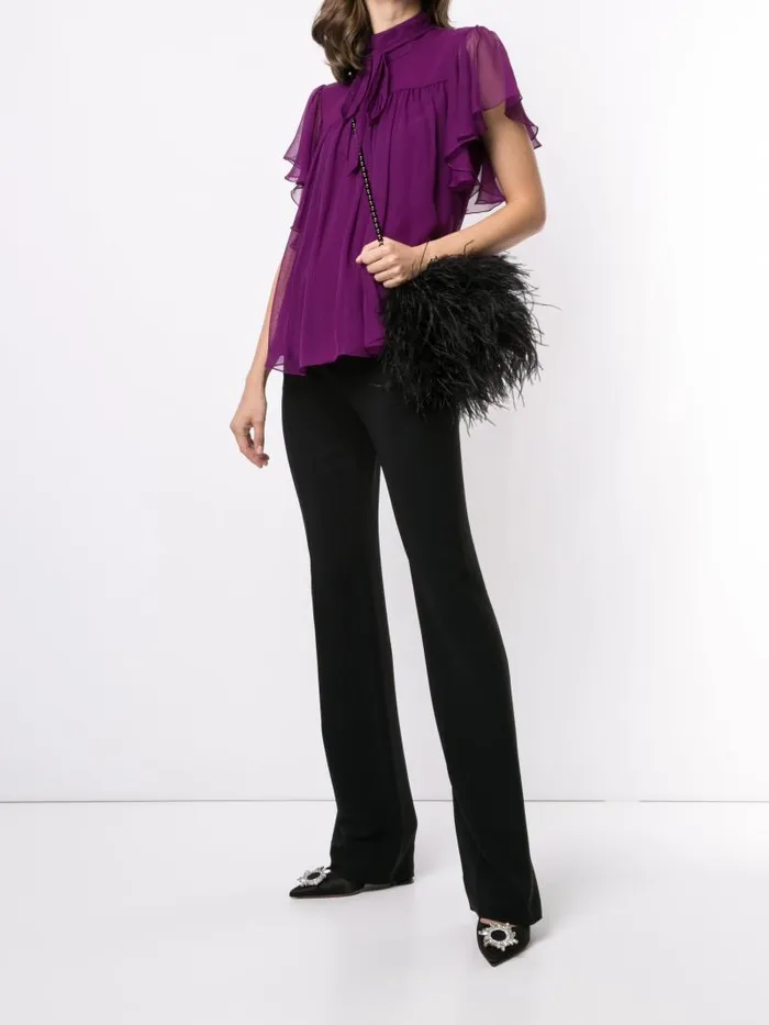 Adam Lippes Tops Flounce Sleeve Top In Silk Chiffon Violet 8211 Women