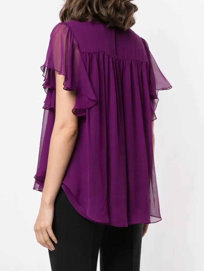 Adam Lippes Tops Flounce Sleeve Top In Silk Chiffon Violet 8211 Women