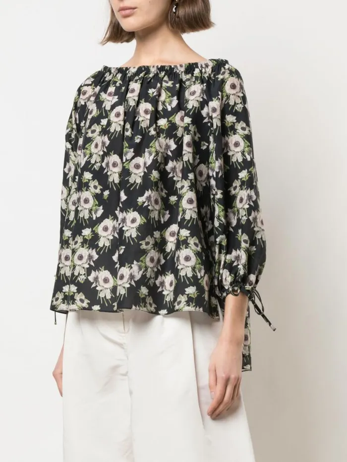 Adam Lippes Tops Long Sleeve OffTheShoulder Top In Printed Voile Black Floral 8211 Women Adam Lippes Tops Long Sleeve OffTheShoulder Top In Printed Voile Black Floral 8211 Women