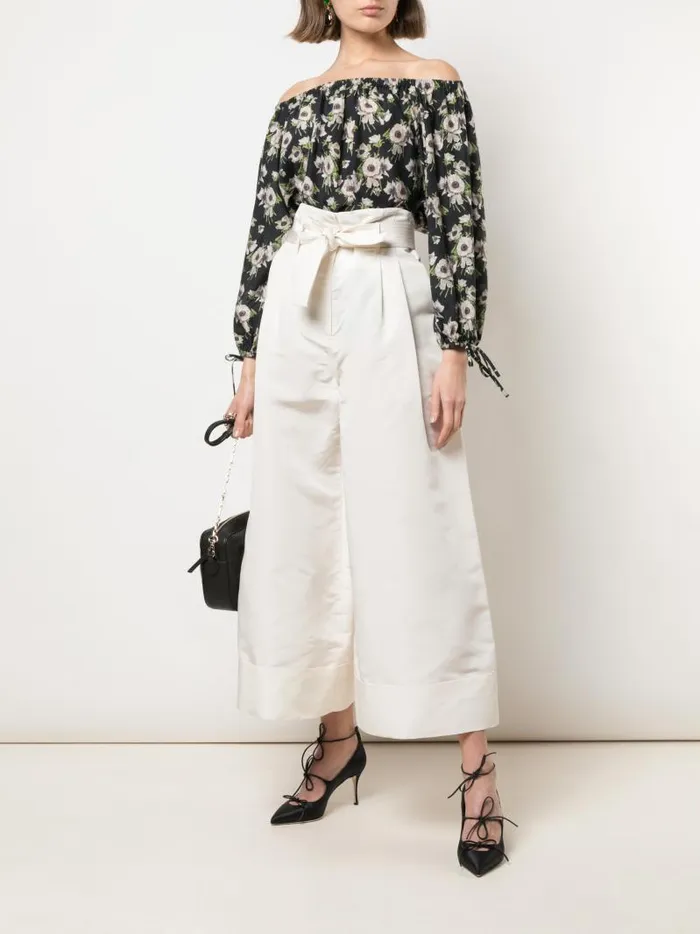 Adam Lippes Tops Long Sleeve OffTheShoulder Top In Printed Voile Black Floral 8211 Women