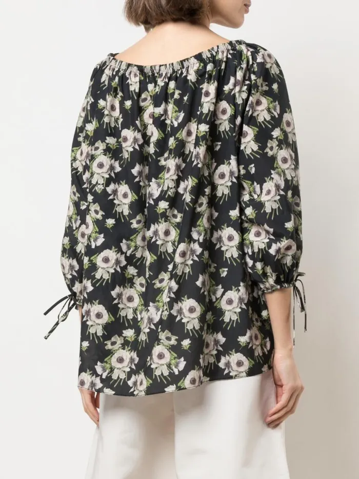 Adam Lippes Tops Long Sleeve OffTheShoulder Top In Printed Voile Black Floral 8211 Women