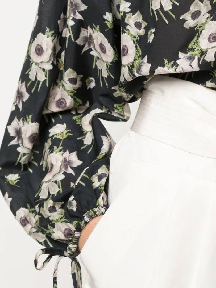 Adam Lippes Tops Long Sleeve OffTheShoulder Top In Printed Voile Black Floral 8211 Women