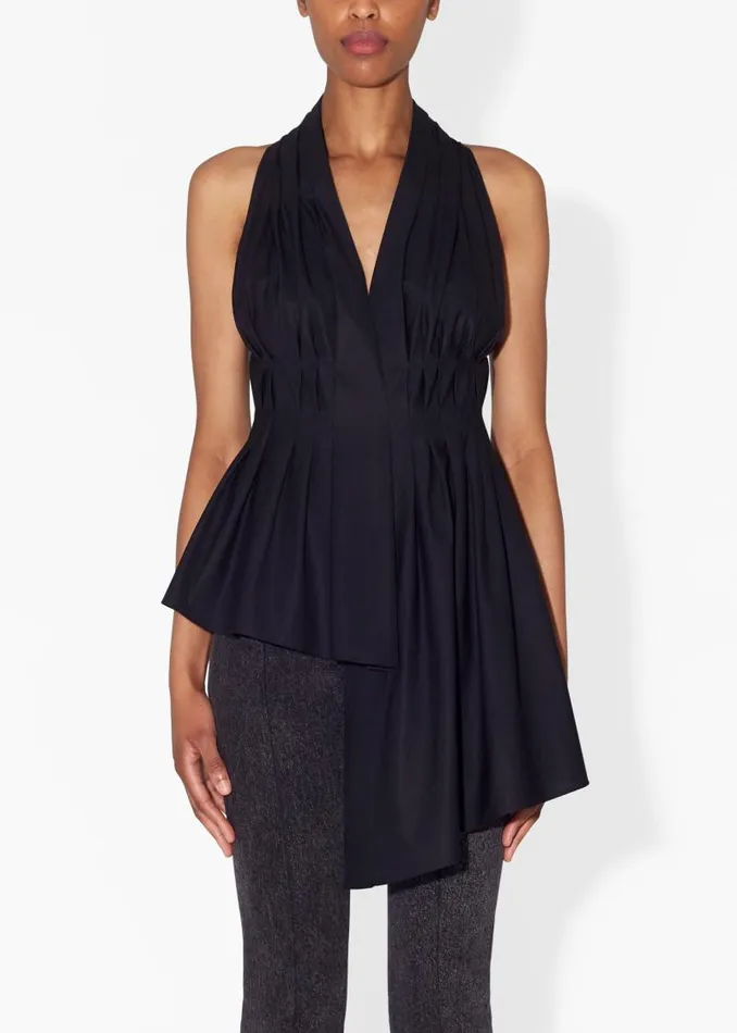 Adam Lippes Tops Pleated Asymmetrical Top In Cotton Poplin Black 8211 Women