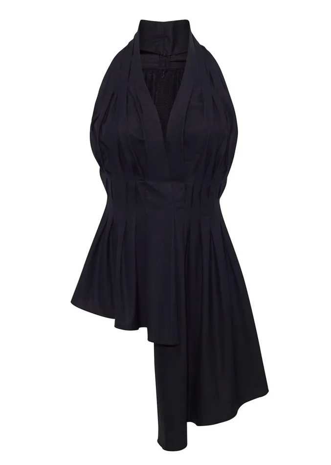 Adam Lippes Tops Pleated Asymmetrical Top In Cotton Poplin Black 8211 Women