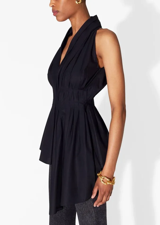 Adam Lippes Tops Pleated Asymmetrical Top In Cotton Poplin Black 8211 Women
