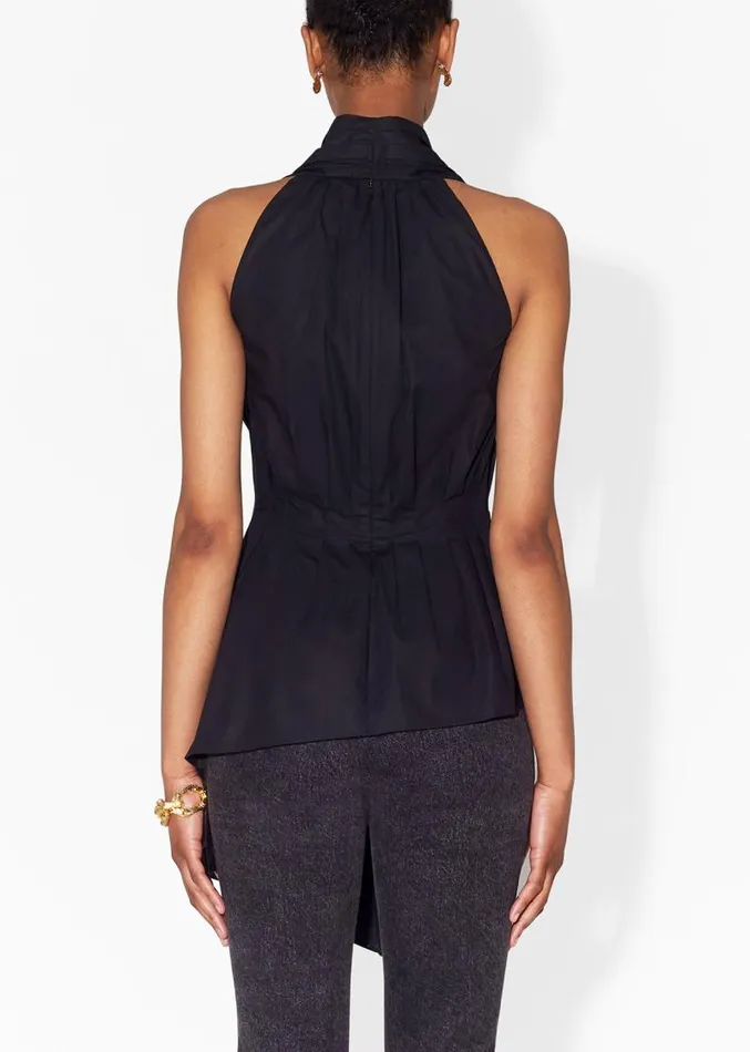 Adam Lippes Tops Pleated Asymmetrical Top In Cotton Poplin Black 8211 Women