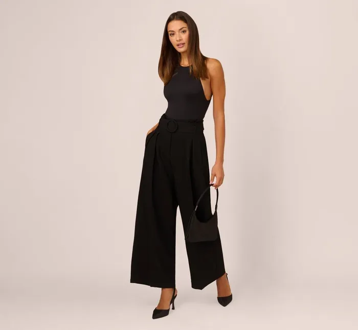 Adrianna Papell Coord Sets Belted Wide Leg Pants With Pockets In Black 8211 Women