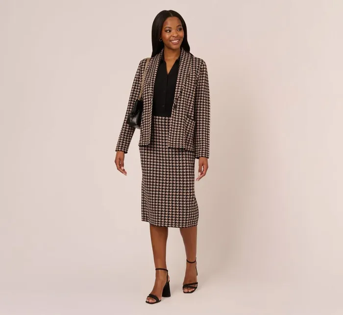 Adrianna Papell Coord Sets Houndstooth Blazer With Shawl Collar In Dusty Camel Soft Houndstooth 8211 Women