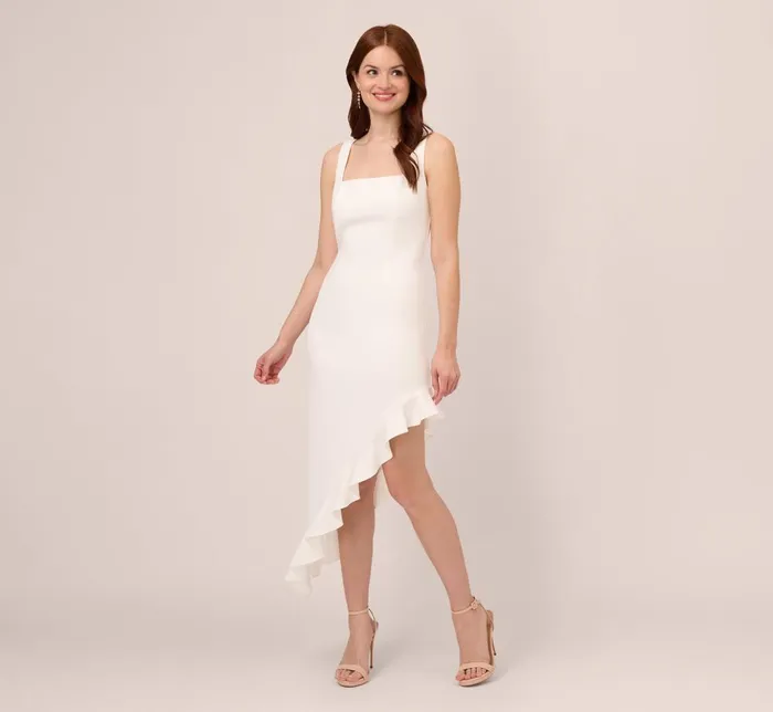 Adrianna Papell Day Dresses Asymmetrical Crepe Midi Dress With Flounce Hem In Ivory 8211 Women