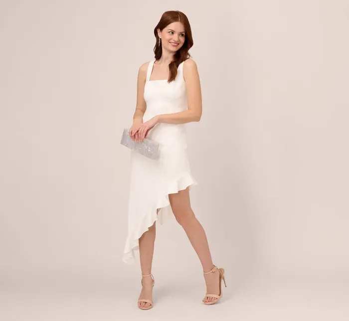 Adrianna Papell Day Dresses Asymmetrical Crepe Midi Dress With Flounce Hem In Ivory 8211 Women