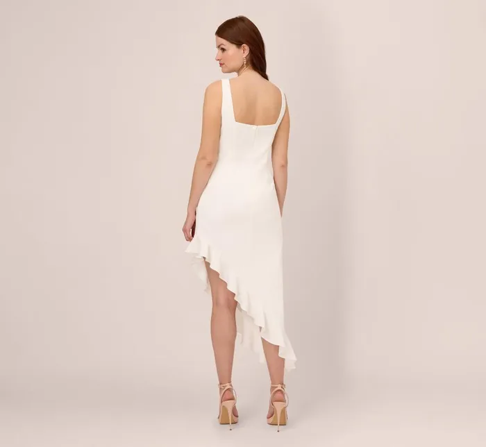 Adrianna Papell Day Dresses Asymmetrical Crepe Midi Dress With Flounce Hem In Ivory 8211 Women