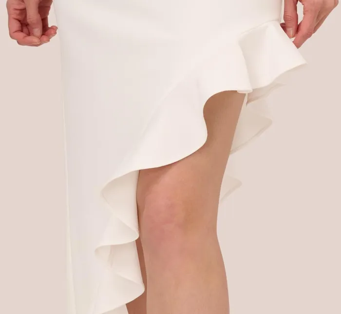 Adrianna Papell Day Dresses Asymmetrical Crepe Midi Dress With Flounce Hem In Ivory 8211 Women