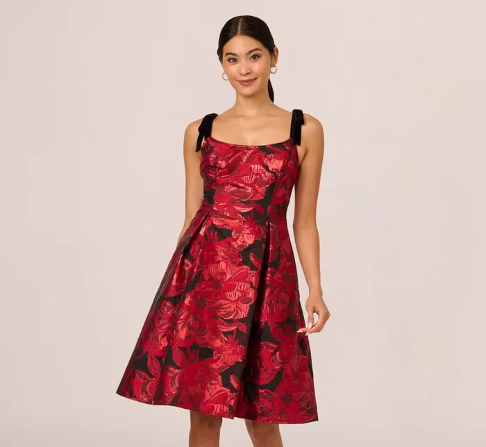 Adrianna Papell Day Dresses Bow Jacquard Short Dress In Black Red 8211 Women