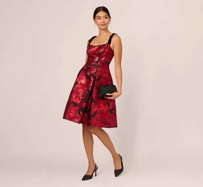 Adrianna Papell Day Dresses Bow Jacquard Short Dress In Black Red 8211 Women