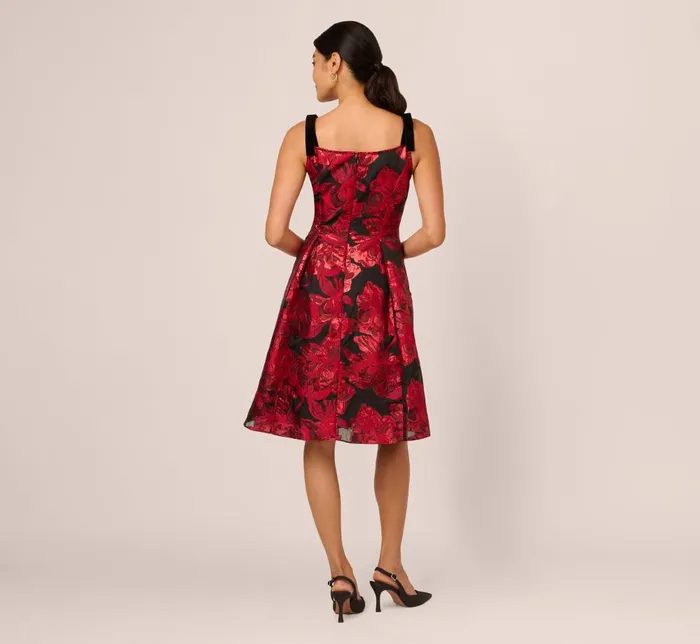 Adrianna Papell Day Dresses Bow Jacquard Short Dress In Black Red 8211 Women