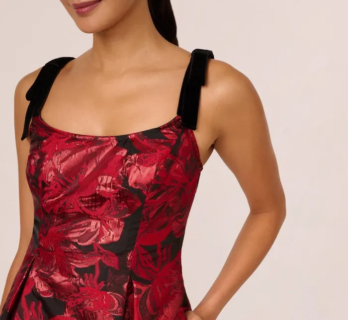 Adrianna Papell Day Dresses Bow Jacquard Short Dress In Black Red 8211 Women