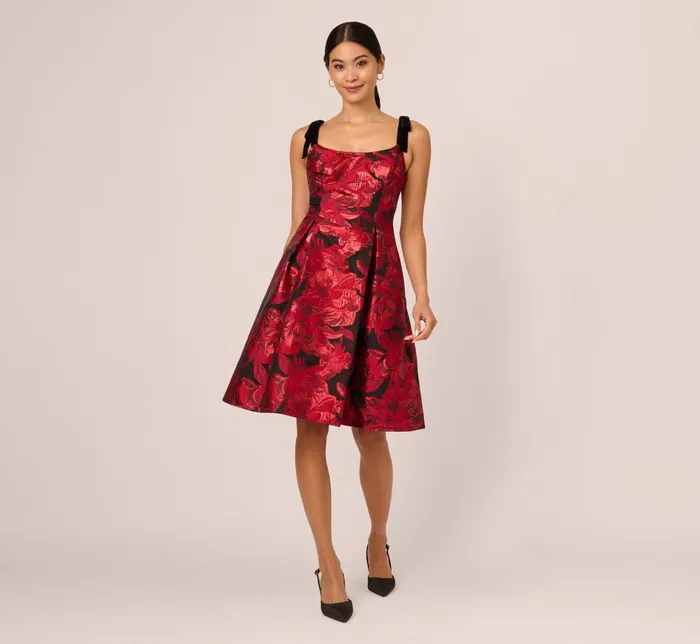 Adrianna Papell Day Dresses Bow Jacquard Short Dress In Black Red 8211 Women