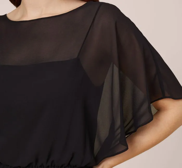 Adrianna Papell Day Dresses Chiffon Blouson Midi Dress With Flutter Sleeves In Black 8211 Women