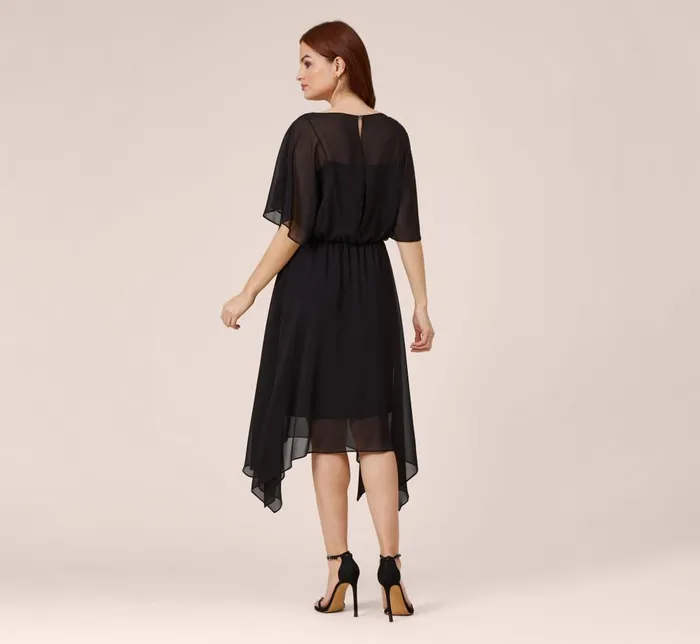 Adrianna Papell Day Dresses Chiffon Blouson Midi Dress With Flutter Sleeves In Black 8211 Women