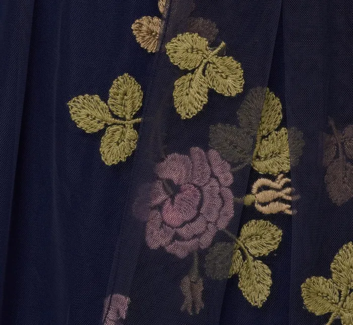 Adrianna Papell Day Dresses Floral Embroidered Maxi Dress With Sheer Flutter Sleeves In Navy Multi 8211 Women