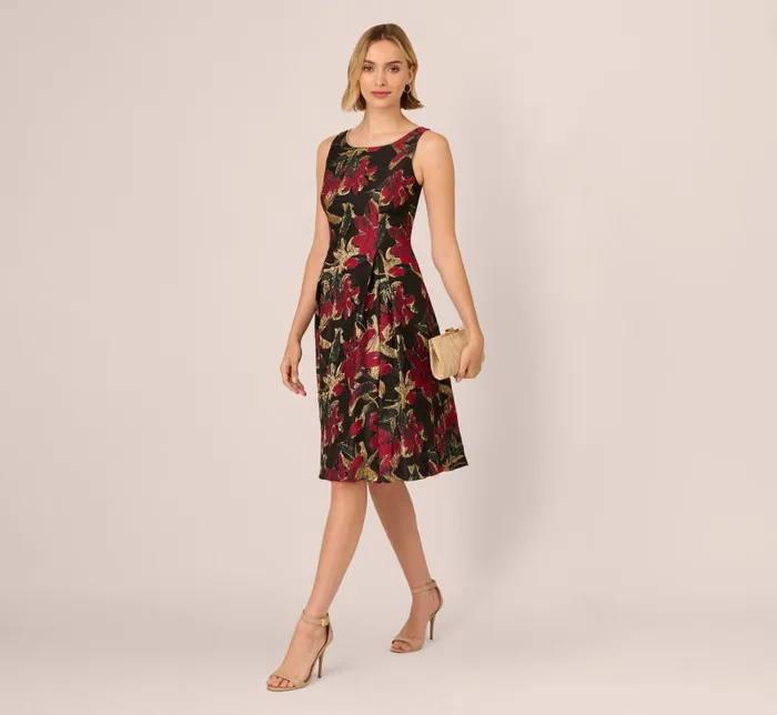 Adrianna Papell Day Dresses Floral Jacquard Fit And Flare Dress In Black Red 8211 Women