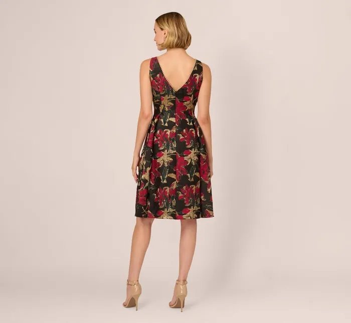 Adrianna Papell Day Dresses Floral Jacquard Fit And Flare Dress In Black Red 8211 Women