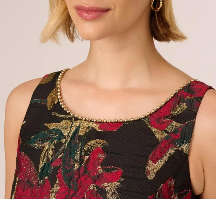 Adrianna Papell Day Dresses Floral Jacquard Fit And Flare Dress In Black Red 8211 Women