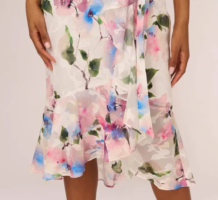 Adrianna Papell Day Dresses Floral Printed Chiffon Halter Dress With Self Tie Waist In Ivory Pink Multi 8211 Women