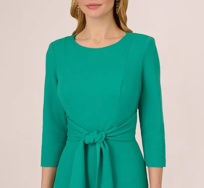 Adrianna Papell Day Dresses Knit Crepe Bow Sheath Dress With Three Quarter Sleeves In Botanic Green 8211 Women