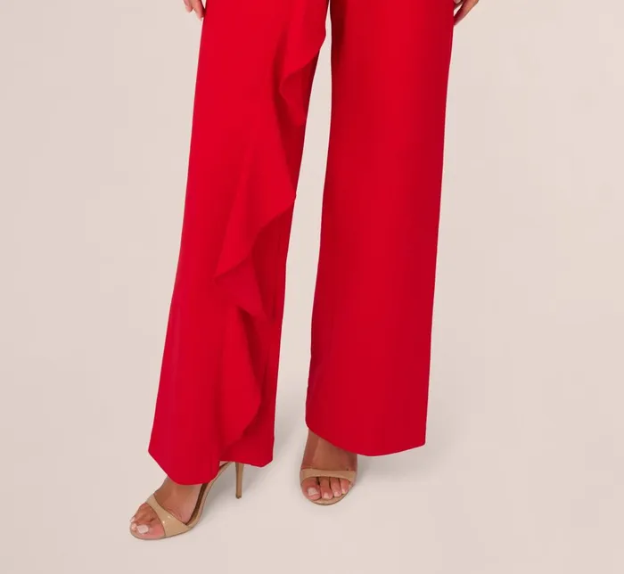 Adrianna Papell Day Dresses Knit Crepe Ruffle Jumpsuit In Super Red 8211 Women