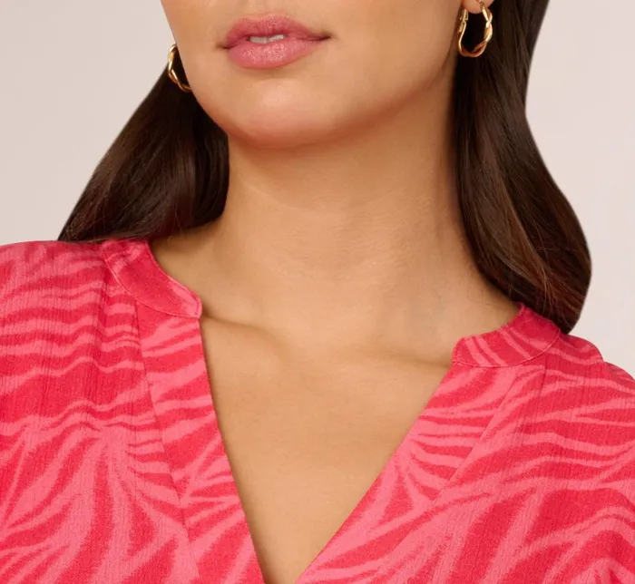 Adrianna Papell Day Dresses Leaf Print Tiered Shift Dress With Long Bell Sleeves In Pink Multi 8211 Women