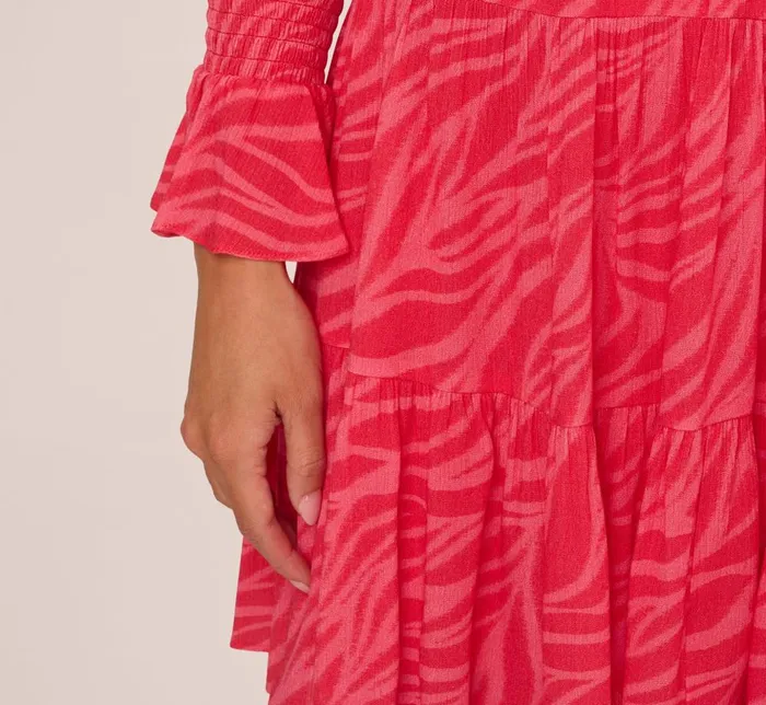 Adrianna Papell Day Dresses Leaf Print Tiered Shift Dress With Long Bell Sleeves In Pink Multi 8211 Women
