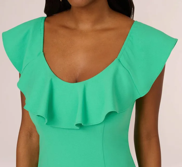 Adrianna Papell Day Dresses Off The Shoulder Midi Dress With Ruffle Details In Flora Green 8211 Women