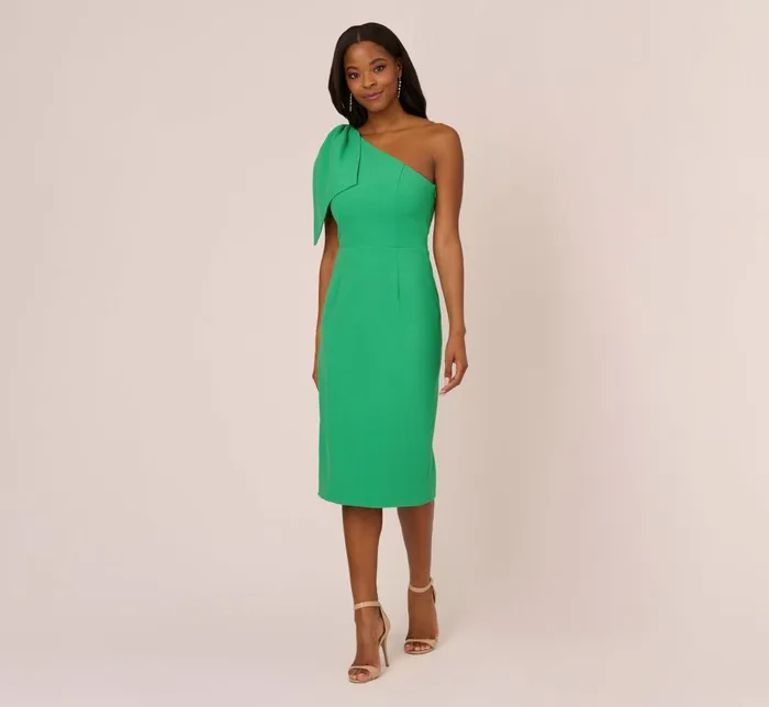 Adrianna Papell Day Dresses One Shoulder Midi Dress With Bow Accent In Summer Green 8211 Women