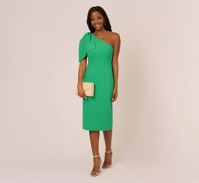 Adrianna Papell Day Dresses One Shoulder Midi Dress With Bow Accent In Summer Green 8211 Women