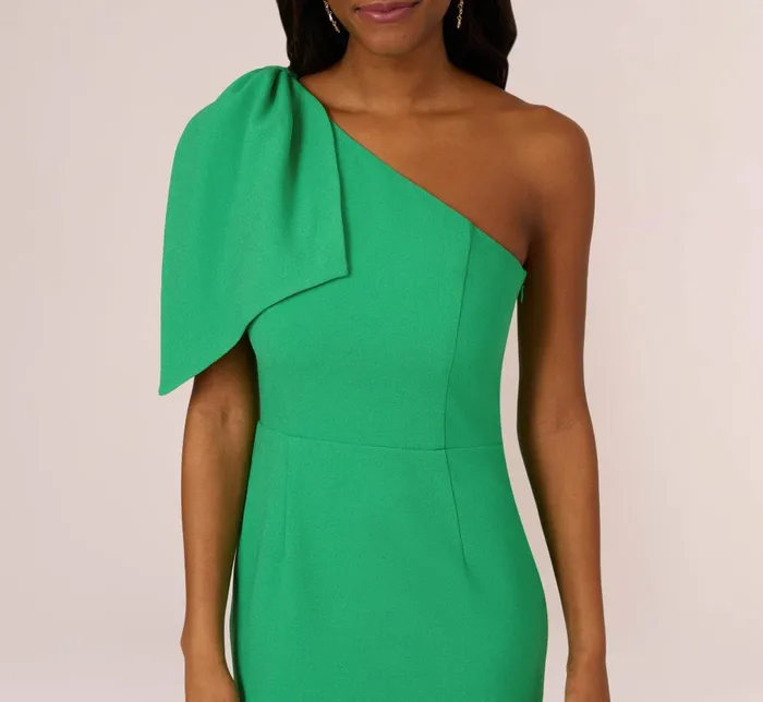 Adrianna Papell Day Dresses One Shoulder Midi Dress With Bow Accent In Summer Green 8211 Women