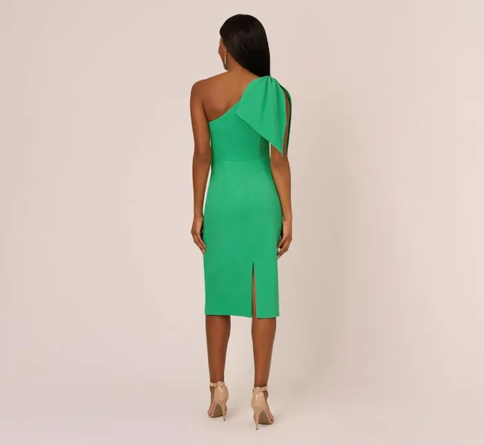 Adrianna Papell Day Dresses One Shoulder Midi Dress With Bow Accent In Summer Green 8211 Women