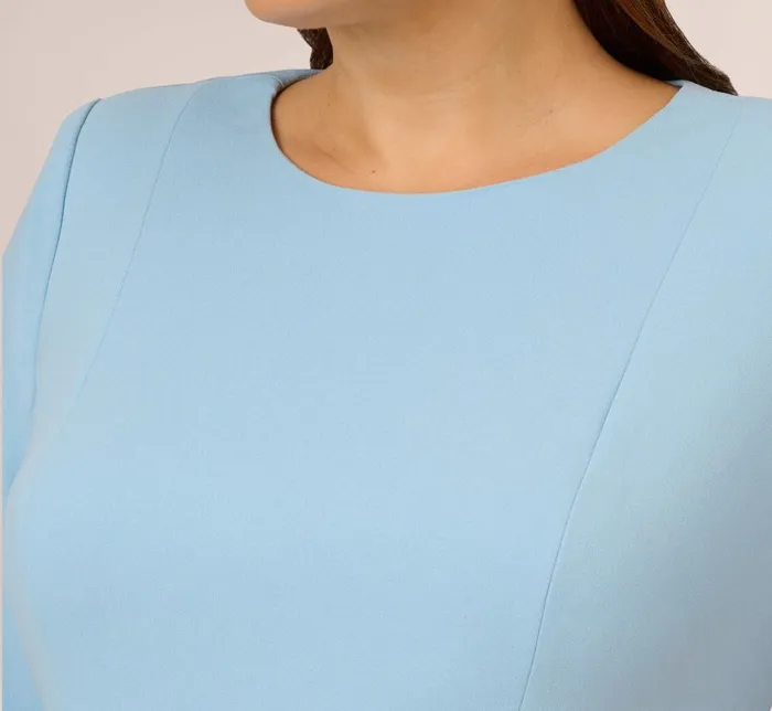 Adrianna Papell Day Dresses Plus Size Knit Crepe Bow Sheath Dress With Three Quarter Sleeves In Blue Mist 8211 Women