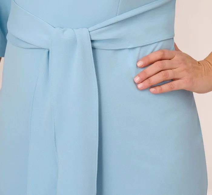 Adrianna Papell Day Dresses Plus Size Knit Crepe Bow Sheath Dress With Three Quarter Sleeves In Blue Mist 8211 Women
