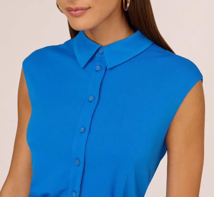 Adrianna Papell Day Dresses Shirred Button Down Jersey Dress With Cap Sleeves In Indigo 8211 Women