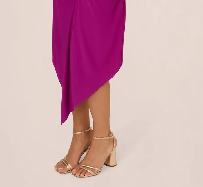 Adrianna Papell Day Dresses Sleeveless Shirred Jersey Midi Dress With Asymmetrical Hem In Wild Magenta 8211 Women