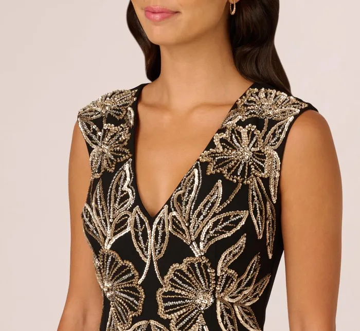 Adrianna Papell Formal Dresses Beaded Crepe Long Dress In Black 8211 Women