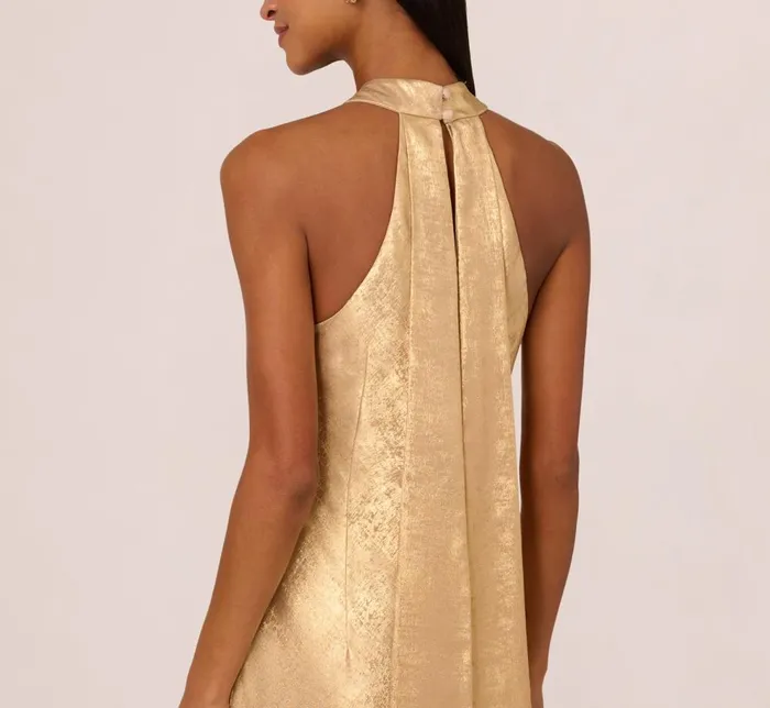 Adrianna Papell Formal Dresses Foiled Mermaid Gown With Halter Neckline In Light Gold 8211 Women