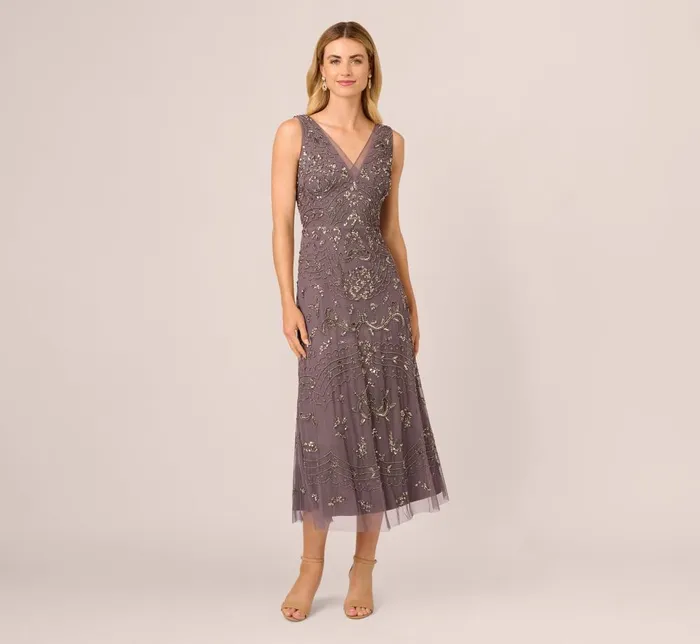Adrianna Papell Formal Dresses HandBeaded AnkleLength Dress In Moonscape 8211 Women