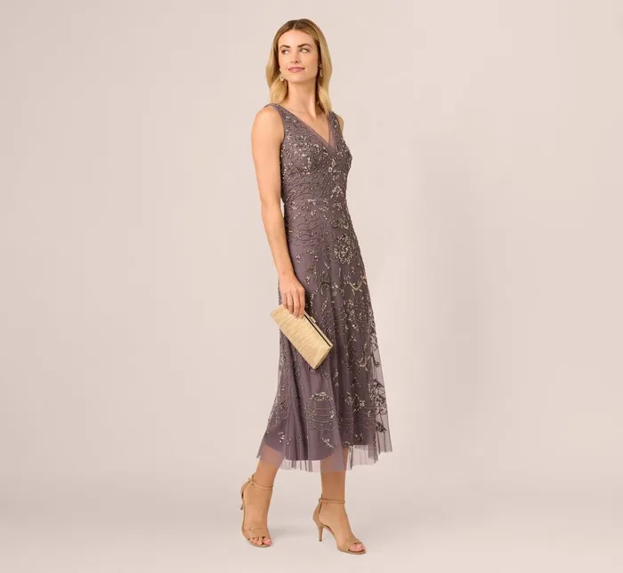Adrianna Papell Formal Dresses HandBeaded AnkleLength Dress In Moonscape 8211 Women