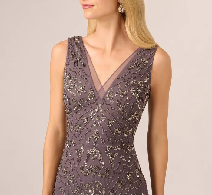 Adrianna Papell Formal Dresses HandBeaded AnkleLength Dress In Moonscape 8211 Women