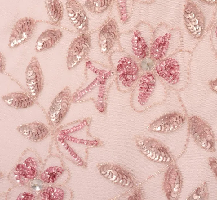 Adrianna Papell Formal Dresses Hand Beaded Short Sleeve Floral Godet Gown In Blush Pink 8211 Women